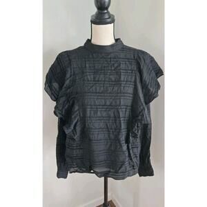 Brand New EVEREVE by Allison Joy Womens L Black Bowie Ruffle Blouse